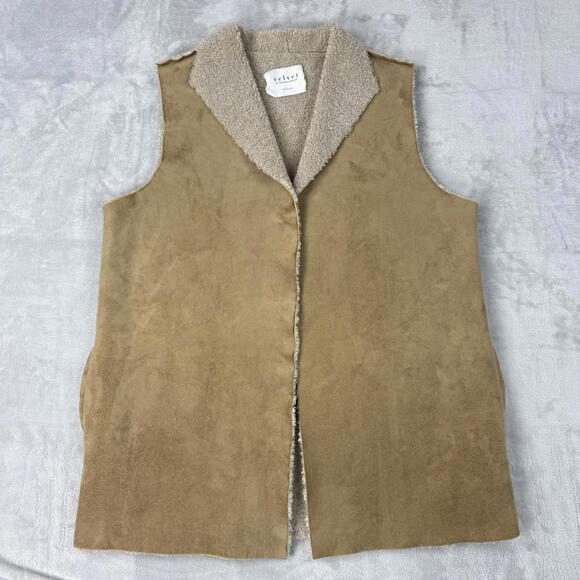 Velvet by Graham Spencer Faux Shearling Vest Suede Sherpa Beige Women M Casual - Picture 2 of 9